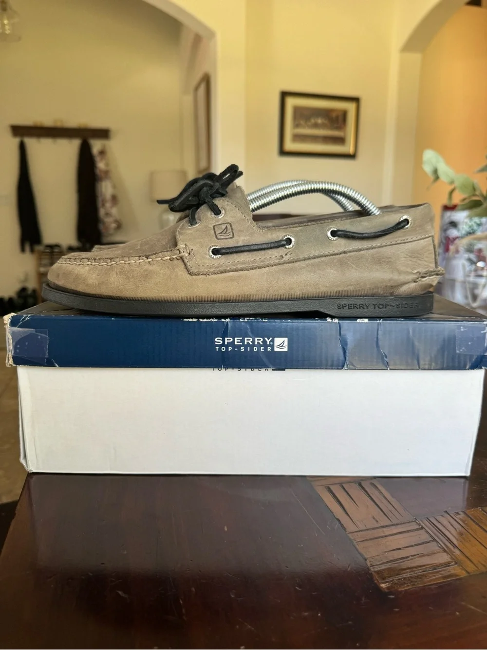 Sperry Top-Sider Men’s 10 M 2-Eye Ash Grey Leather Boat Shoe Loafer Deck Dock